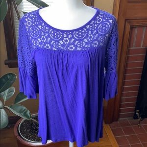 ANA Lace & Bell Sleeve Top sz L